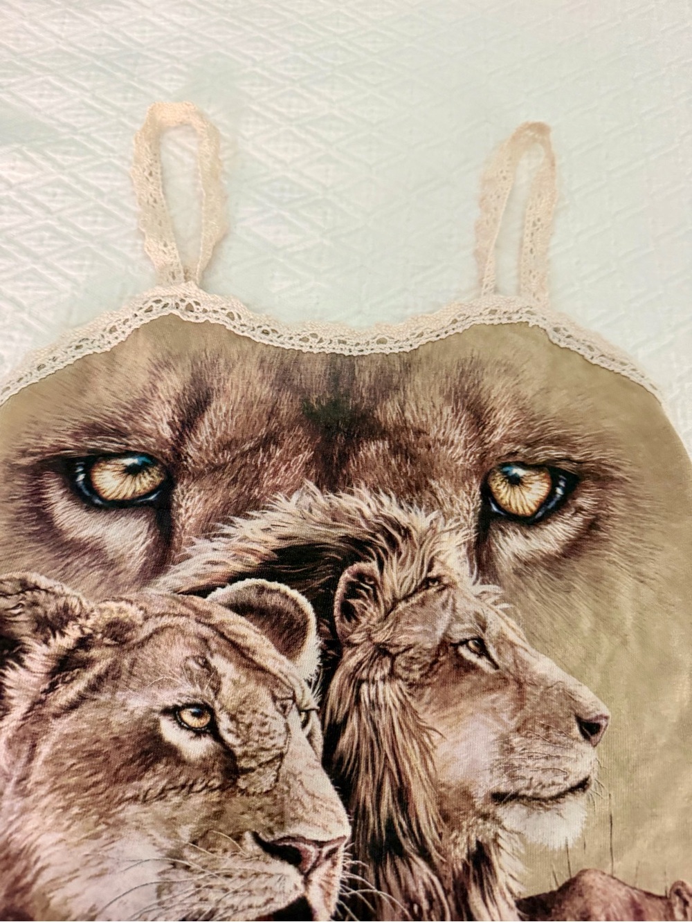 LF Lion Graphic Lace-Trim Camisole in Cream and Brown